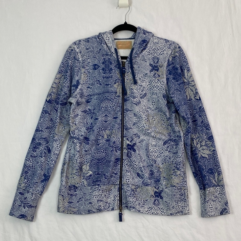 Buffalo David Bitton Full Zip Hoodie Blue and White Patterned Size Large